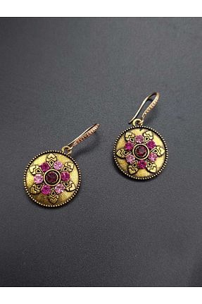گوشواره جواهر قهوه ای برنجی takitokaciniz - کد 855589367