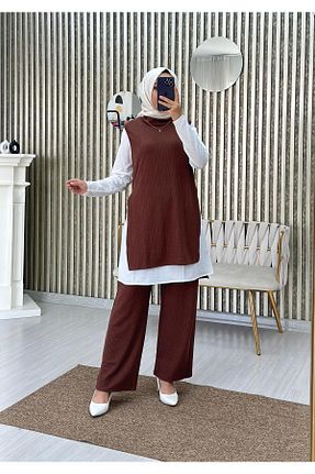 ست بالاتنه و پائین تنه قهوه ای زنانه بافت Moda Krash - کد 172478305