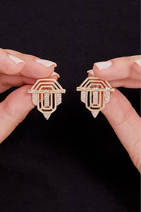 گوشواره جواهر طلائی زیرکن Elika Silver - کد 848817093