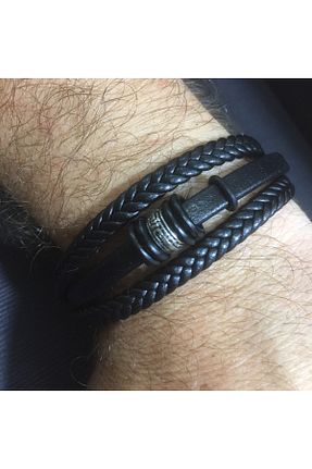 دستبند جواهر مشکی مردانه چرم enyatakı - کد 856307966