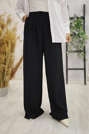 شلوار پارچه ای مشکی زنانه فاق بلند Moda İkra - کد 856333489