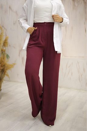 شلوار پارچه ای زرشکی زنانه فاق بلند Moda İkra - کد 856345259