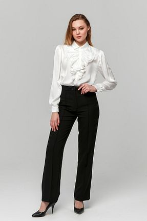 شلوار پارچه ای مشکی زنانه فاق بلند Appleline - کد 856451117