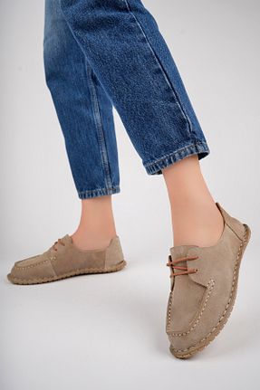 کفش لوفر بژ زنانه چرم خالص Deripabuc - کد 838144128