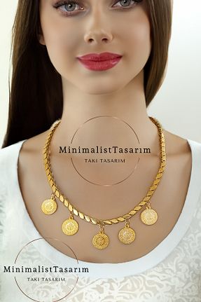 گردنبند استیل ( فولاد ) طلائی زنانه استیل ضد زنگ MinimalistTasarım - کد 856478417