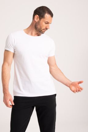 تی شرت سفید مردانه رگولار یقه گرد تکی کد 129880626
