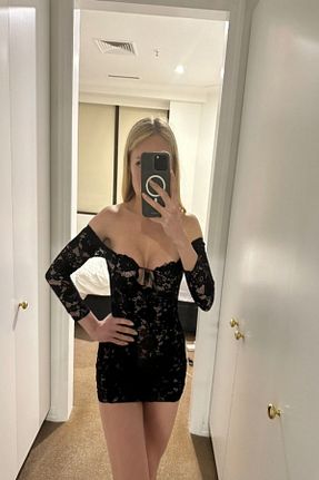 لباس سایز بزرگ مشکی زنانه دانتل KissBump - کد 856537380
