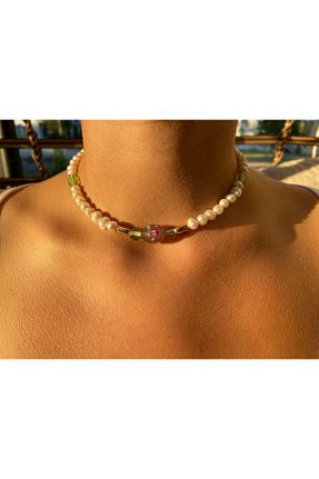 گردنبند جواهر سفید زنانه منجق Handmade - کد 856458898