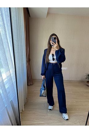 ست بالاتنه و پائین تنه سرمه ای زنانه بافت Club Floral Fashıon - کد 856536660
