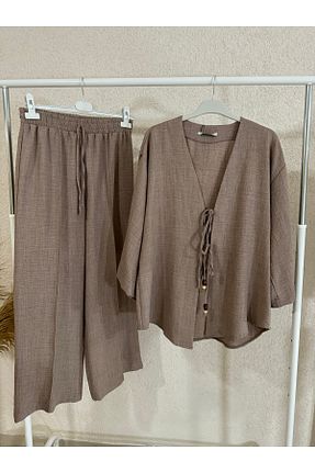 ست بالاتنه و پائین تنه قهوه ای زنانه بافتنی Nu Ku Collection - کد 856644956