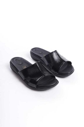 دمپائی مشکی زنانه چرم خالص NALİCİLER - کد 822822555
