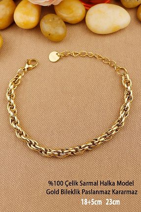 دستبند استیل (فولاد) طلائی زنانه استیل ضد زنگ Keyifli Hayaller - کد 838554802