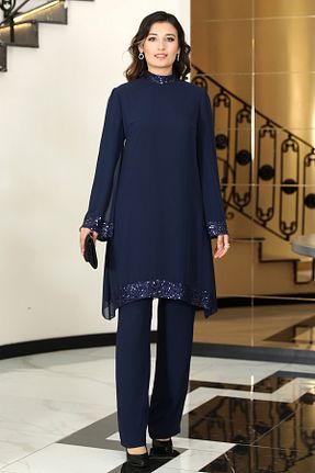 ست بالاتنه و پائین تنه حجاب سرمه ای Tunikli Pantolonlu FUVAL MODA - کد 856778935