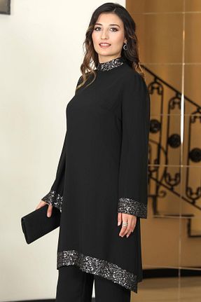 ست بالاتنه و پائین تنه حجاب مشکی زنانه Asimetrik DENİMİNİ - کد 856859616