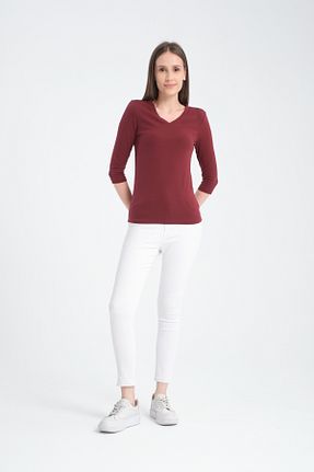 بلوز زرشکی زنانه ساده pour la riviere - کد 856511865