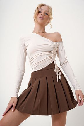 بلوز بژ زنانه ساده Trend Alaçatı Stili - کد 856284580