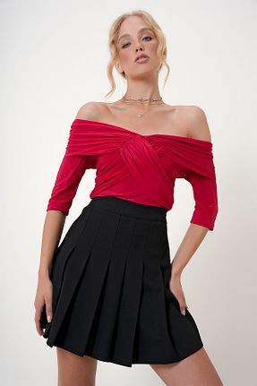 بلوز قرمز زنانه ساده Trend Alaçatı Stili - کد 856284536