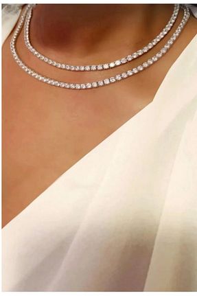 گردنبند جواهر سفید زنانه سنگ MAKSESUAR - کد 856608741
