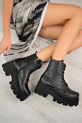 بوت / نیم بوت مشکی زنانه چرم مصنوعی Marka - کد 856038896