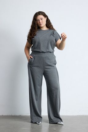 شلوار سایز بزرگ طوسی زنانه مخلوط پلی استر LUOKK - کد 856819906