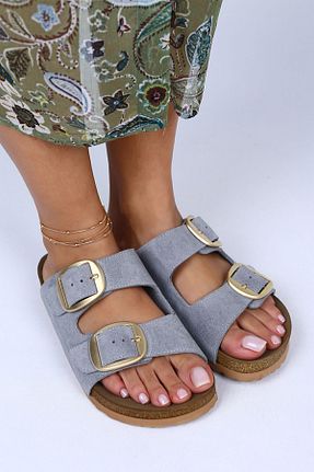 دمپائی طوسی زنانه چرم خالص Manijero - کد 226250725