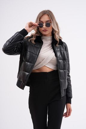 کاپشن مشکی زنانه اسلیم فیت Metins Leather - کد 215437871