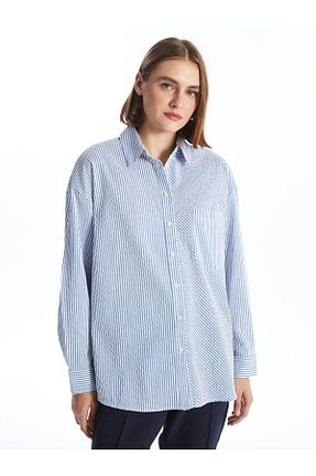 پیراهن آبی زنانه اورسایز LC Waikiki - کد 856660000