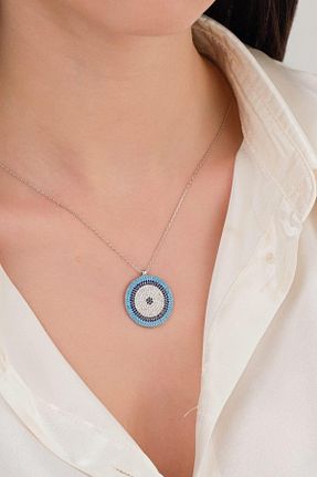 گردنبند نقره فیروزه ای زنانه 925 عیار Tmt Silver - کد 834597293