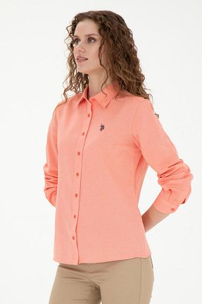 پیراهن نارنجی زنانه یقه پیراهنی U.S. Polo Assn. - کد 856613244