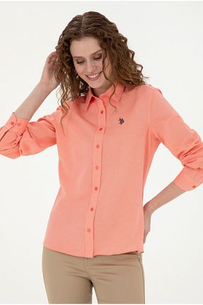 پیراهن نارنجی زنانه یقه پیراهنی U.S. Polo Assn. - کد 856613244