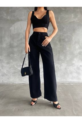 شلوار جین مشکی زنانه پاچه پهن REELMODA - کد 856658170
