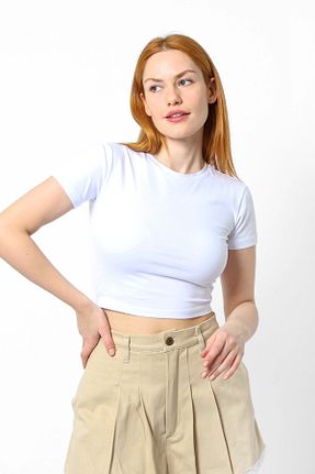 تیشرت سفید زنانه کراپ Sekizbiraltı - کد 830644107