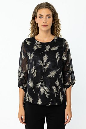 بلوز مشکی زنانه طرح دار Ekol - کد 856900773