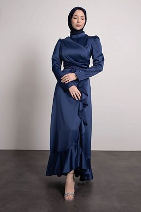 لباس مجلسی حجاب سرمه ای زنانه یقه ایستاده ENKA BUTİK - کد 806672875