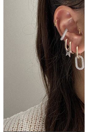 گوشواره جواهر طلائی زیرکن Vi store - کد 135440175