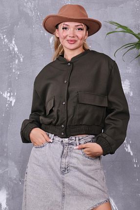 کت خاکی زنانه کراپ ZEYWEAR - کد 857184851