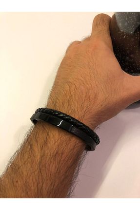 دستبند جواهر مشکی مردانه چرم My Moment - کد 857010619