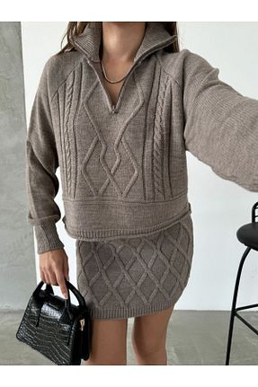 ست بالاتنه و پائین تنه قهوه ای زنانه تریکو FRİYA - کد 857012619