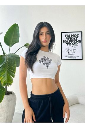 تیشرت سفید زنانه کراپ Flaw Wear - کد 856872028