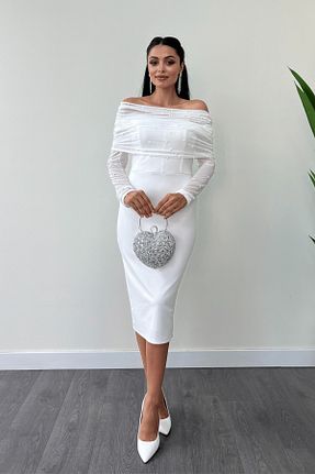 لباس مجلسی و فارغ التحصیلی سفید زنانه پلی استر giyimmasalı - کد 765438469