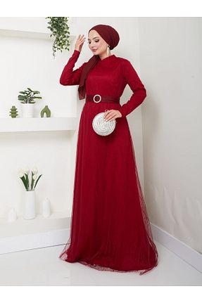 لباس مجلسی حجاب زرشکی زنانه یقه ایستاده Genel Markalar - کد 857163928