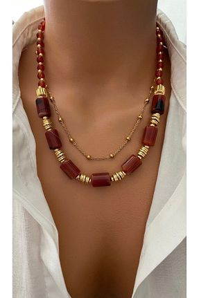 گردنبند جواهر قهوه ای زنانه روکش طلا TARZ-I TAKI - کد 853038748