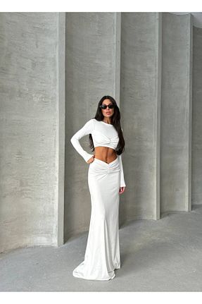 ست بالاتنه و پائین تنه سفید زنانه بافتنی Miss - کد 857232866