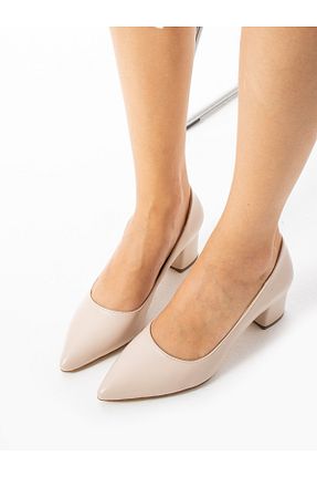 کفش پاشنه بلند کلاسیک بژ زنانه چرم مصنوعی Alemdar Shoes - کد 857398977