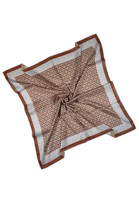 روسری خاکی کرپ ساتن ابریشم mim eşarp - کد 847602636