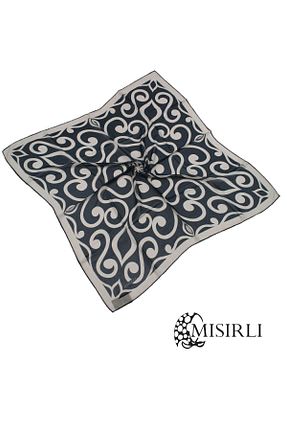 روسری سرمه ای کرپ 90 x 90 طرح هندسی کد 383670041