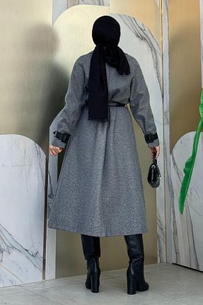 پالتو پشمی حجاب طوسی زنانه اسلیم فیت Bym Fashion - کد 857128451