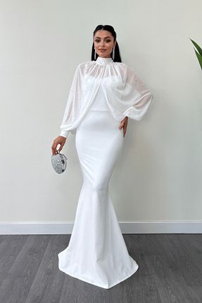 لباس مجلسی و فارغ التحصیلی سفید زنانه پلی استر giyimmasalı - کد 766289055