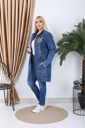 کت سایز بزرگ آبی زنانه جین KEJAN TEKSTİL - کد 817190615