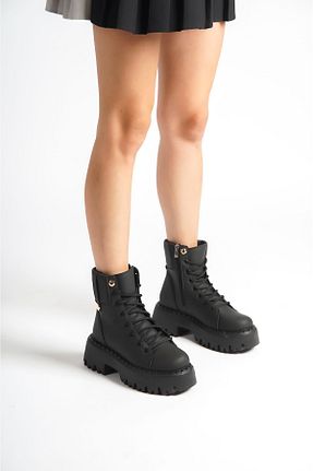 بوت مشکی زنانه چرم مصنوعی پاشنه ساده پاشنه متوسط ( 5 - 9 cm ) Gore-Tex مقاوم در برابر آب کد 758357104